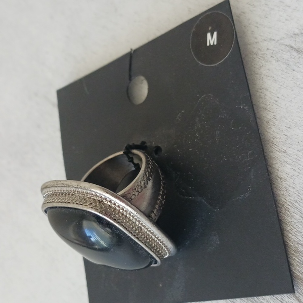 H&M Black Square Fx. Onyx and Dark Grey Statement Ring Sz. M - Picture 3 of 7